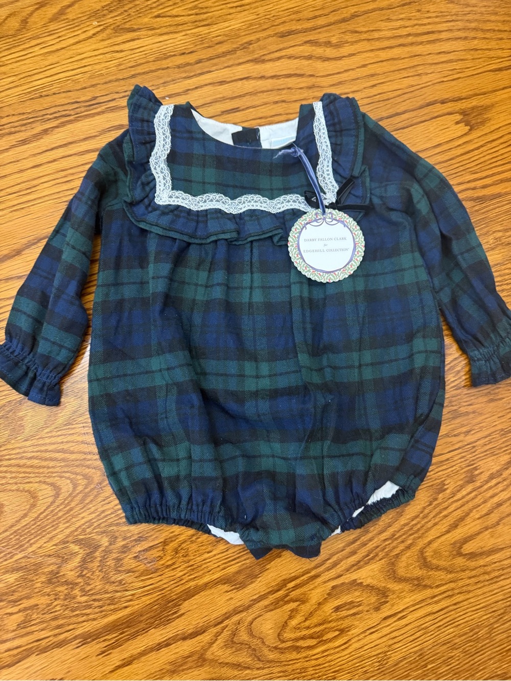 Edgehill Collection Plaid Baby Bubble Romper with Lace Trim - holiday outfit